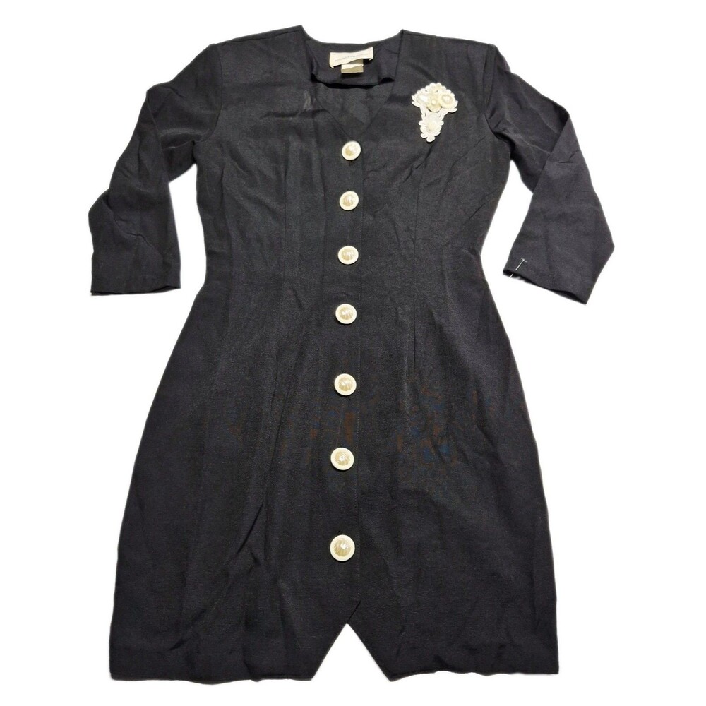 VTG 70s Young Edwardian Arpeja Black Dress Victorian Revival Goth Boho Size 13
